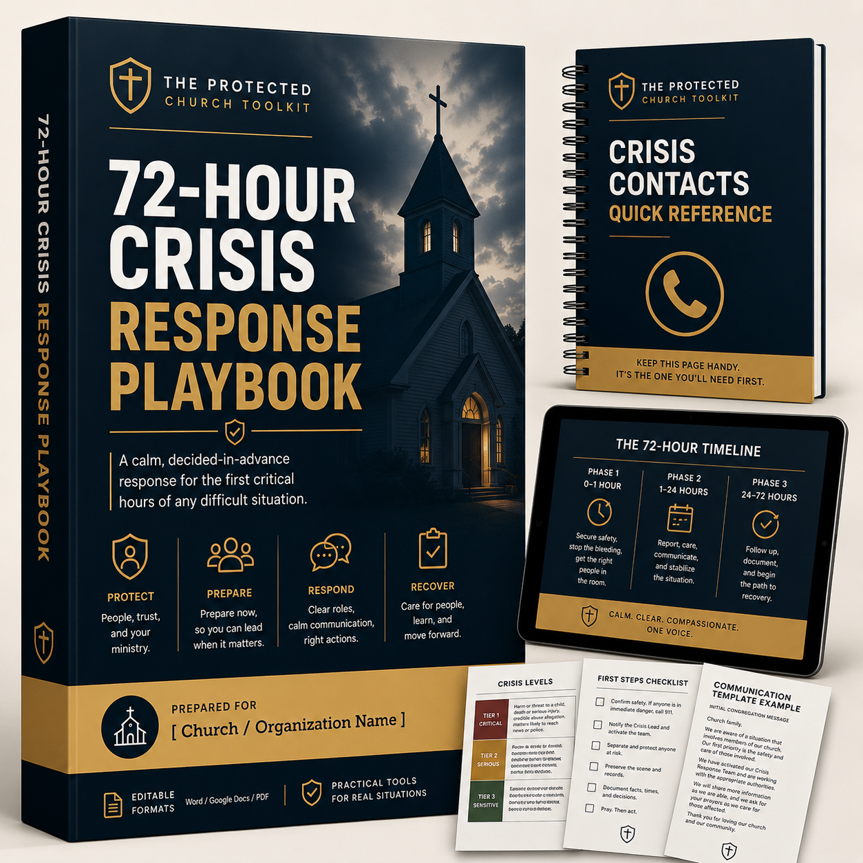 72-Hour Crisis Response Playbook mockup with checklist
